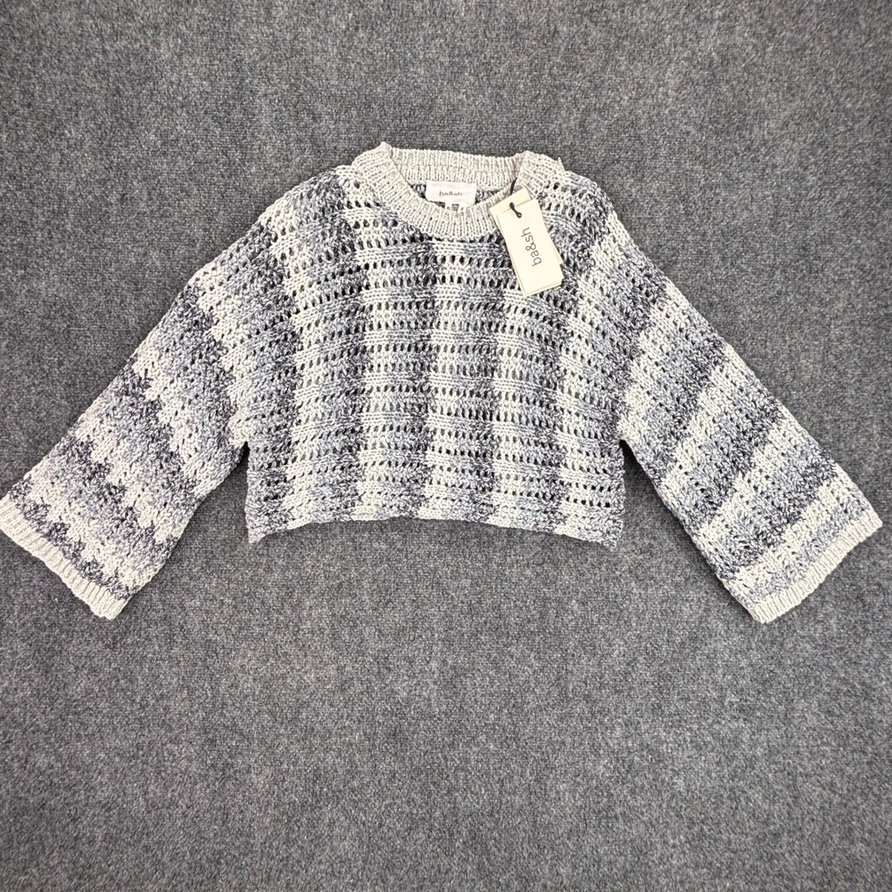 ba&sh Strecy Jumper Blue White Space Dye Crochet Knit Cropped Sweater Size XS 0